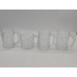 Vintage 1995 Batman Forever DC Comics McDonald's Embossed Glass Mugs Cup Set X4